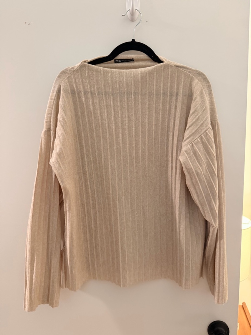 Zara Cream Ribbed Long-Sleeve Women’s Top